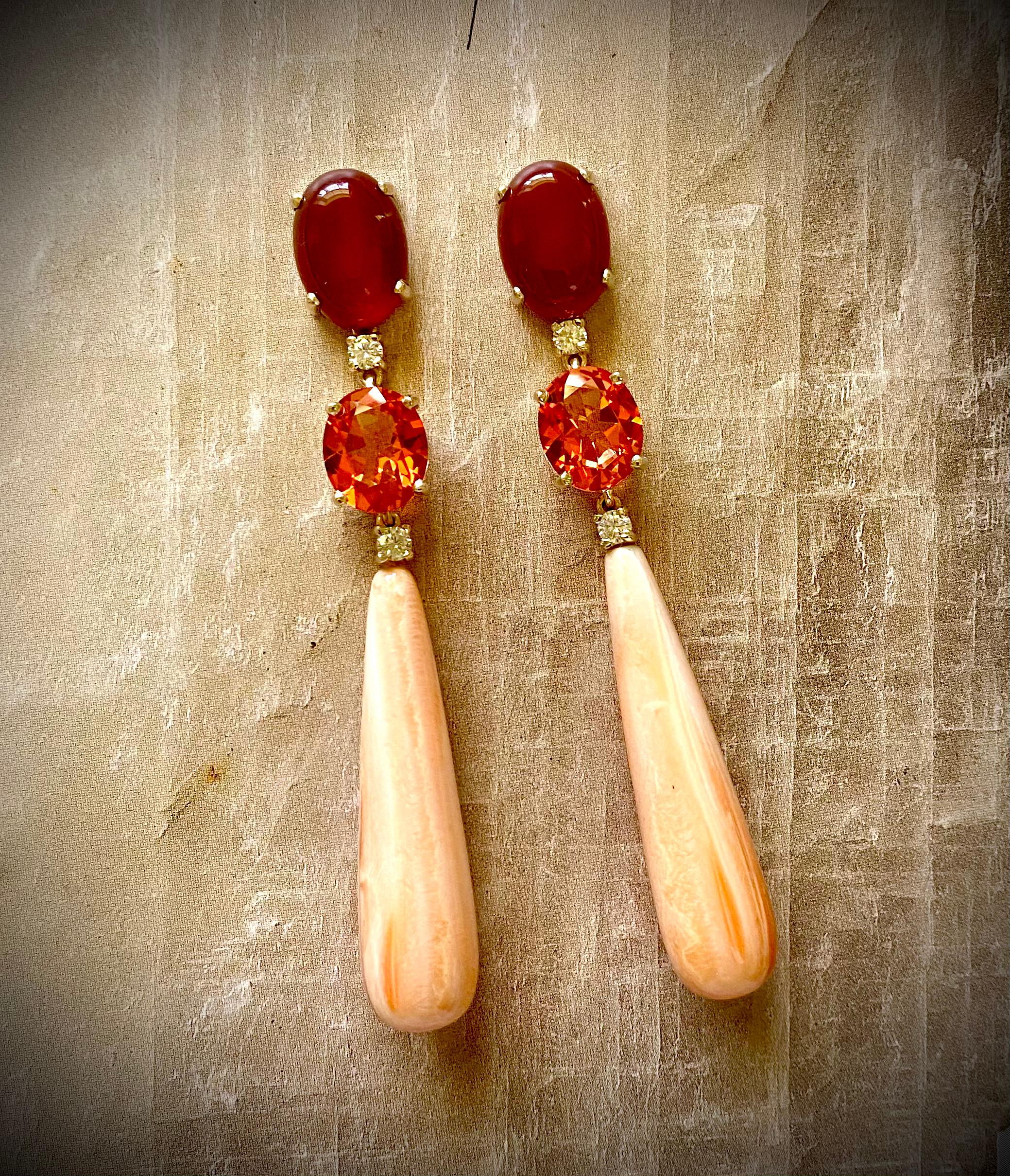 Contemporary Michael Kneebone Carnelian Mexican Fire Opal Oyster Shell Drop Dangle Earrings