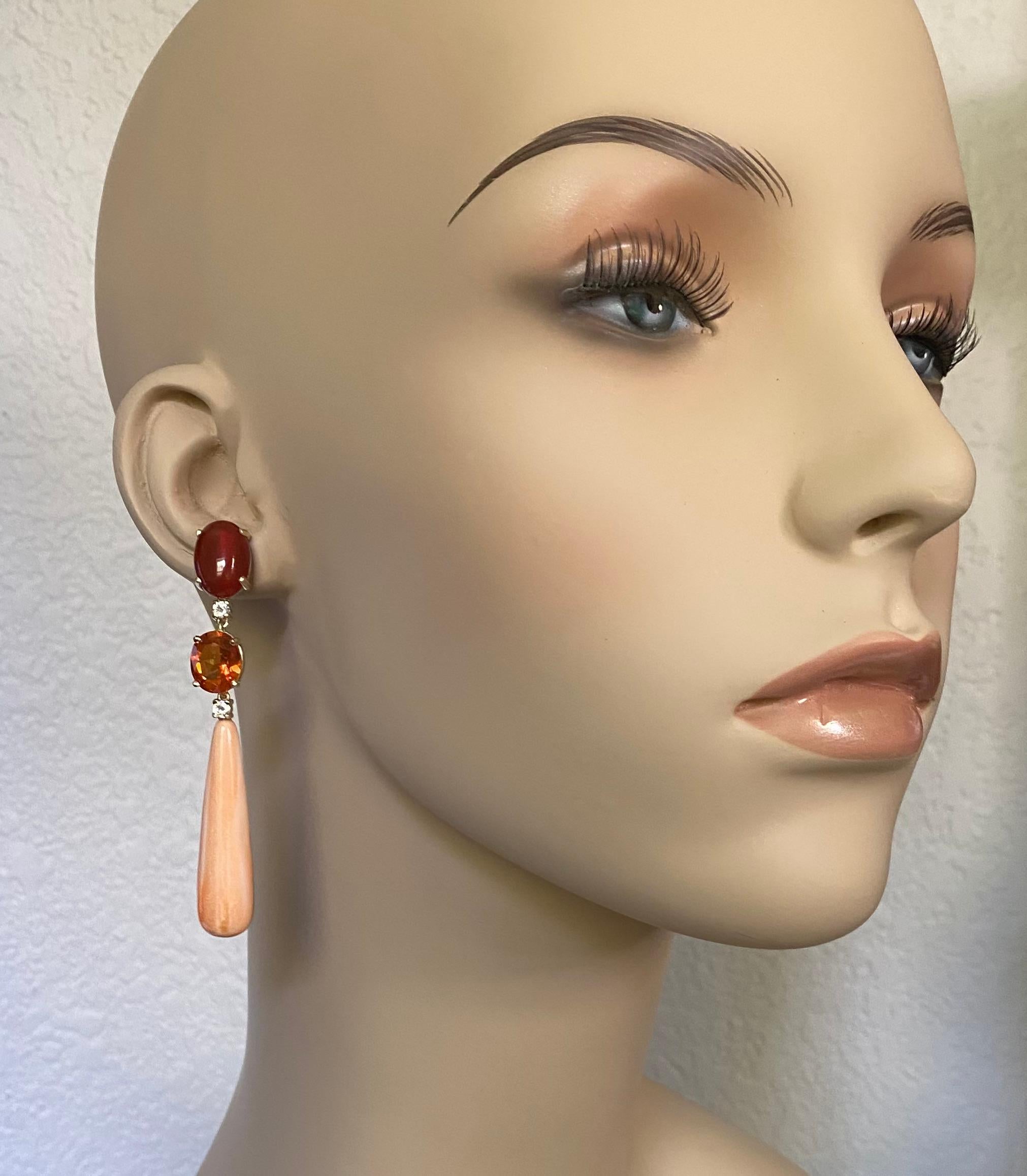 Mixed Cut Michael Kneebone Carnelian Mexican Fire Opal Oyster Shell Drop Dangle Earrings