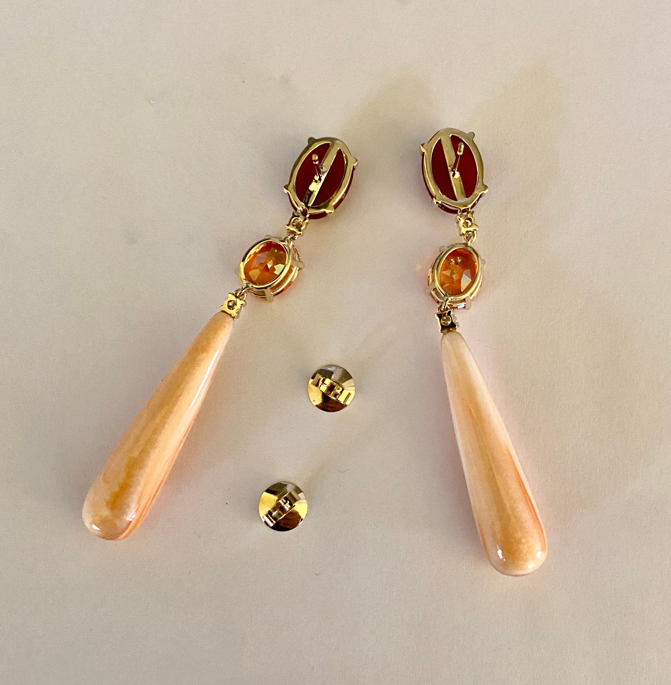 Michael Kneebone Carnelian Mexican Fire Opal Oyster Shell Drop Dangle Earrings 3