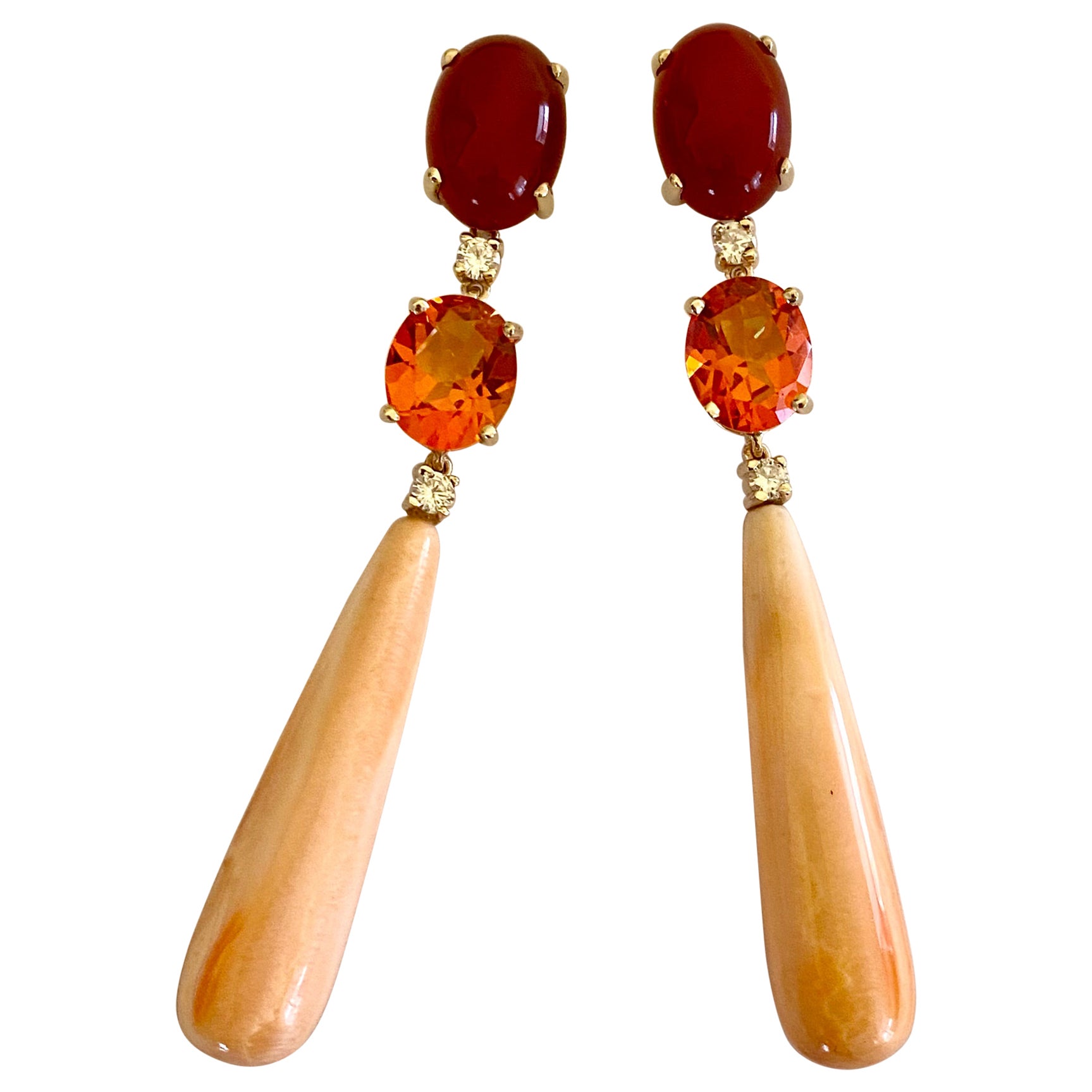 Michael Kneebone Carnelian Mexican Fire Opal Oyster Shell Drop Dangle Earrings