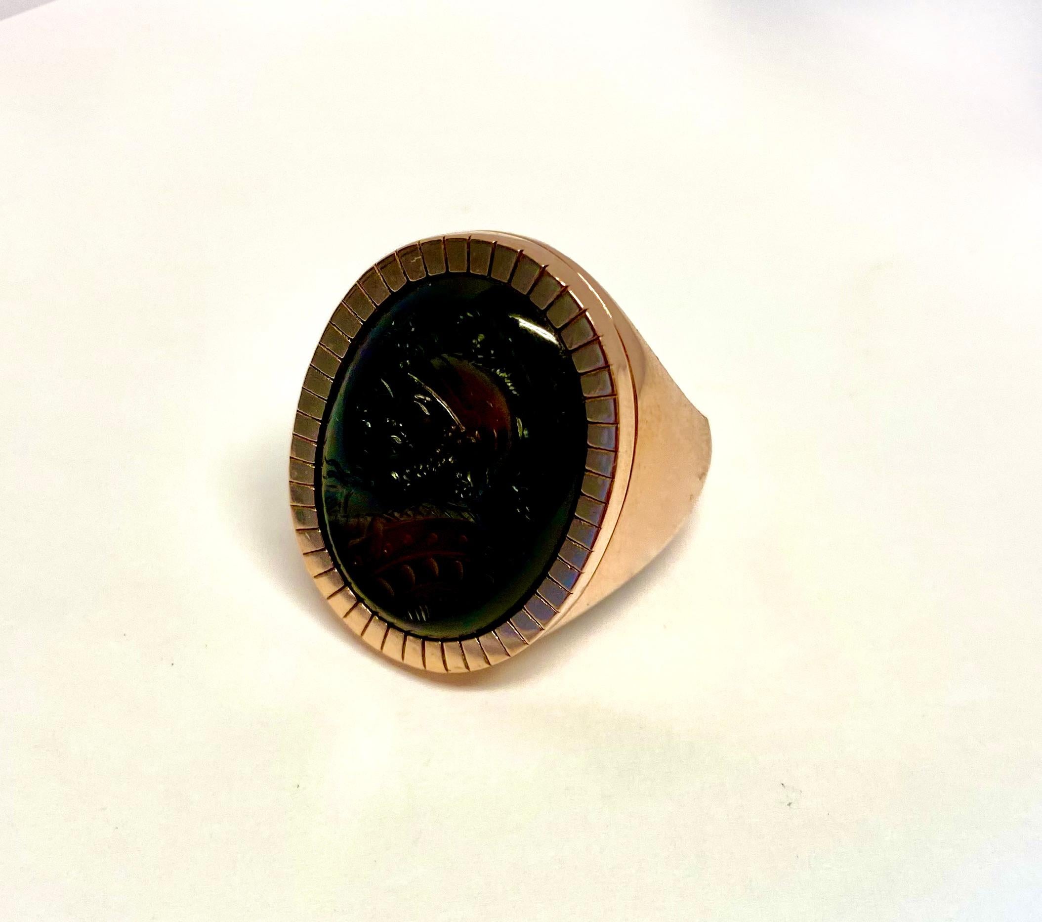 Michael Kneebone Carved Agate Intaglio Rose Gold Gypsy Ring For Sale 5