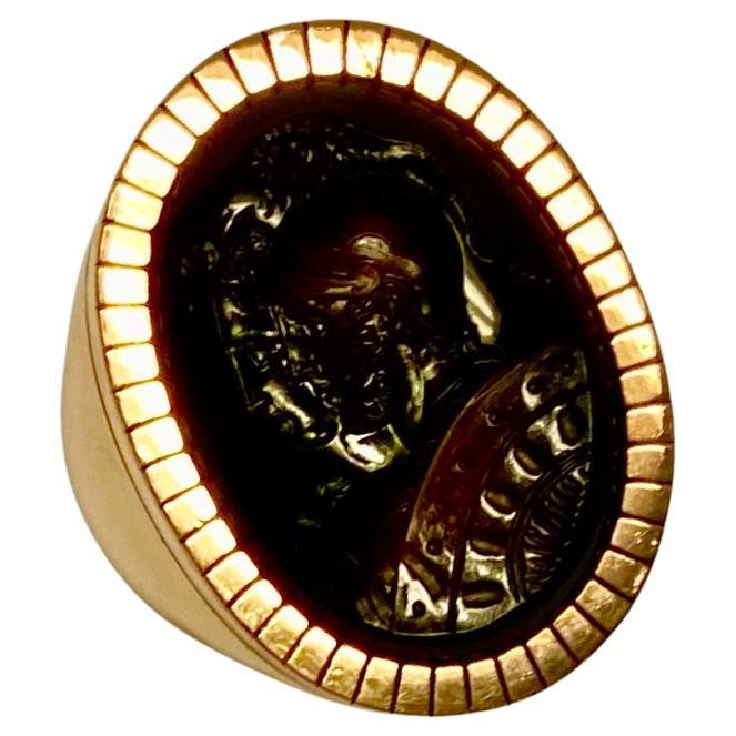 Michael Kneebone Carved Agate Intaglio Rose Gold Gypsy Ring