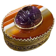 Michael Kneebone Carved Amethyst Scarab Banded Agate Gilt Bronze Gold Ring Box
