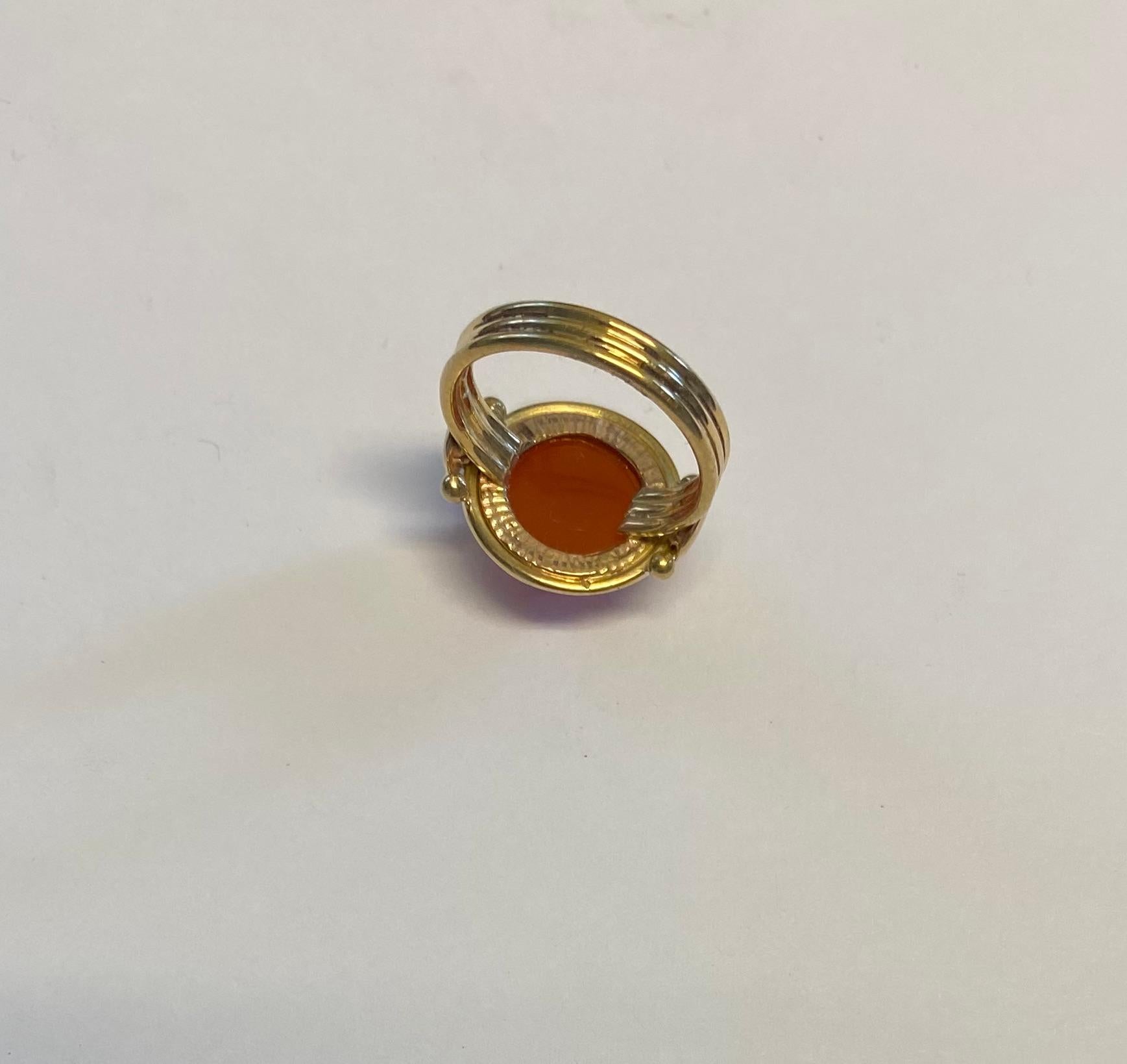 Michael Kneebone Carved Carnelian Diamond Archaic Style Ring For Sale 5
