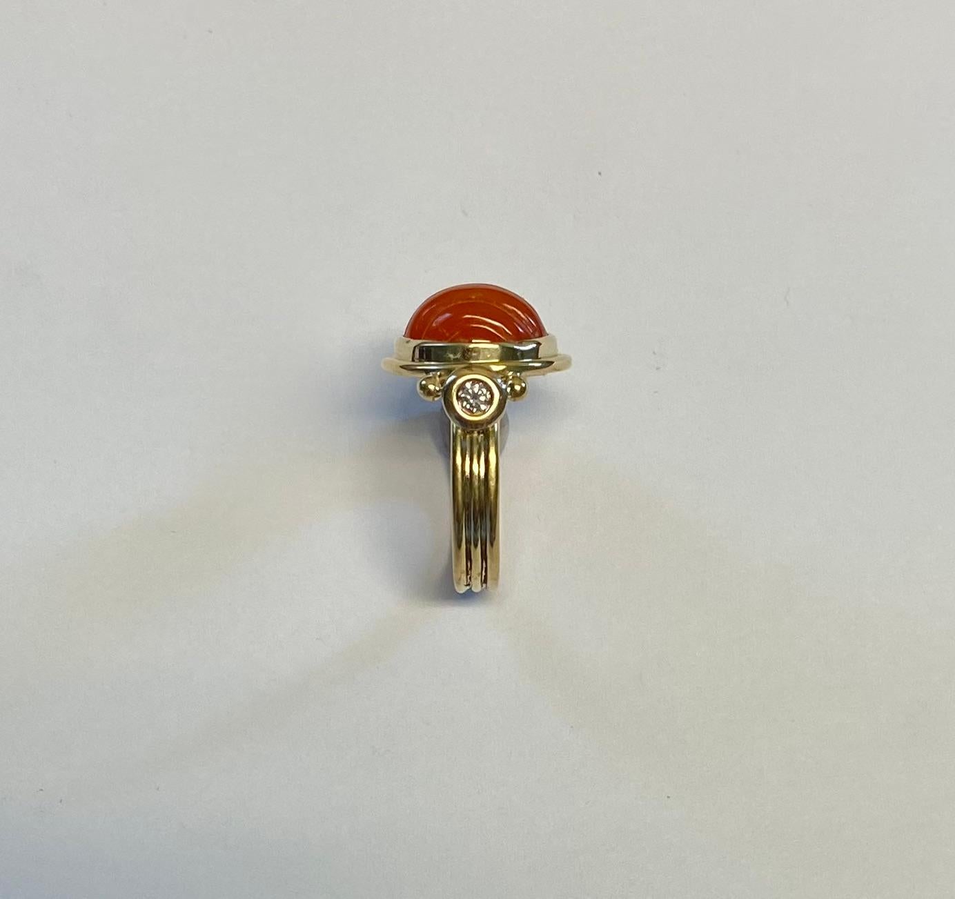 Michael Kneebone Carved Carnelian Diamond Archaic Style Ring For Sale 2
