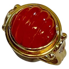 Michael Kneebone Carved Carnelian Diamond Archaic Style Ring