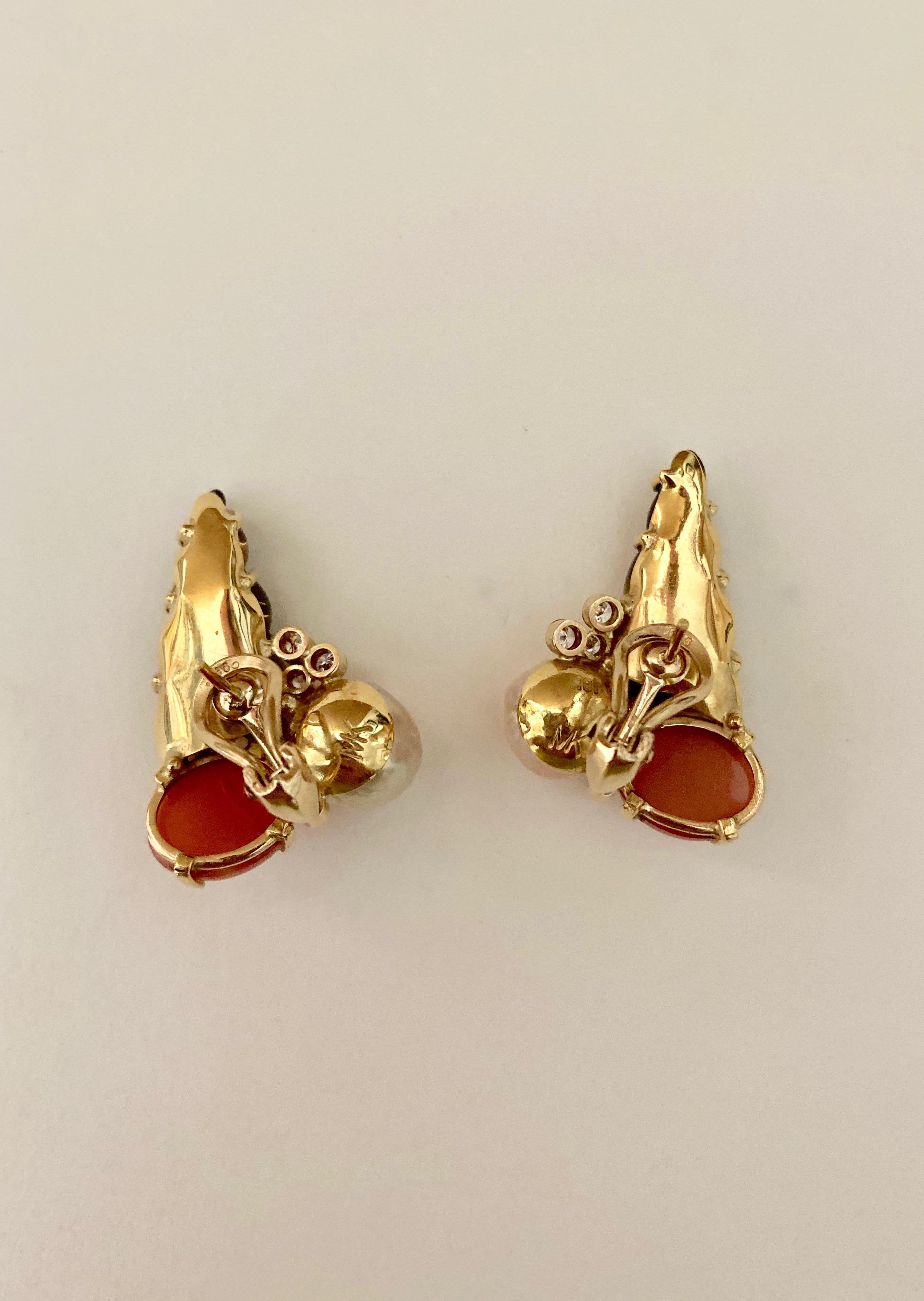 Michael Kneebone Carved Citrine Orange Moonstone Diamond Cluster Earrings For Sale 3