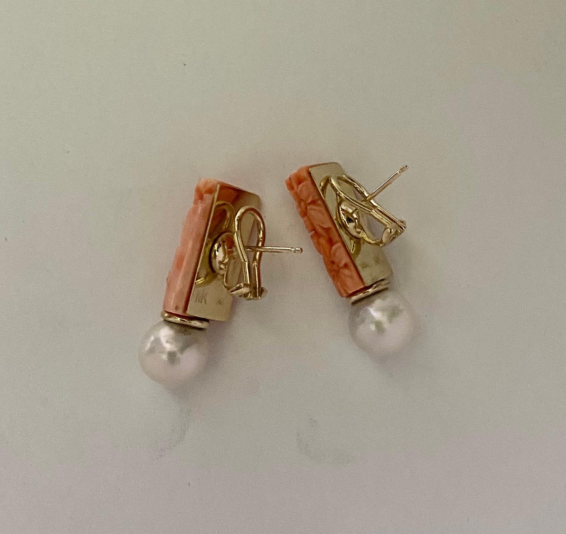 Michael Kneebone Carved Coral Diamond South Seas Pearl Earring Brooch Suite For Sale 5