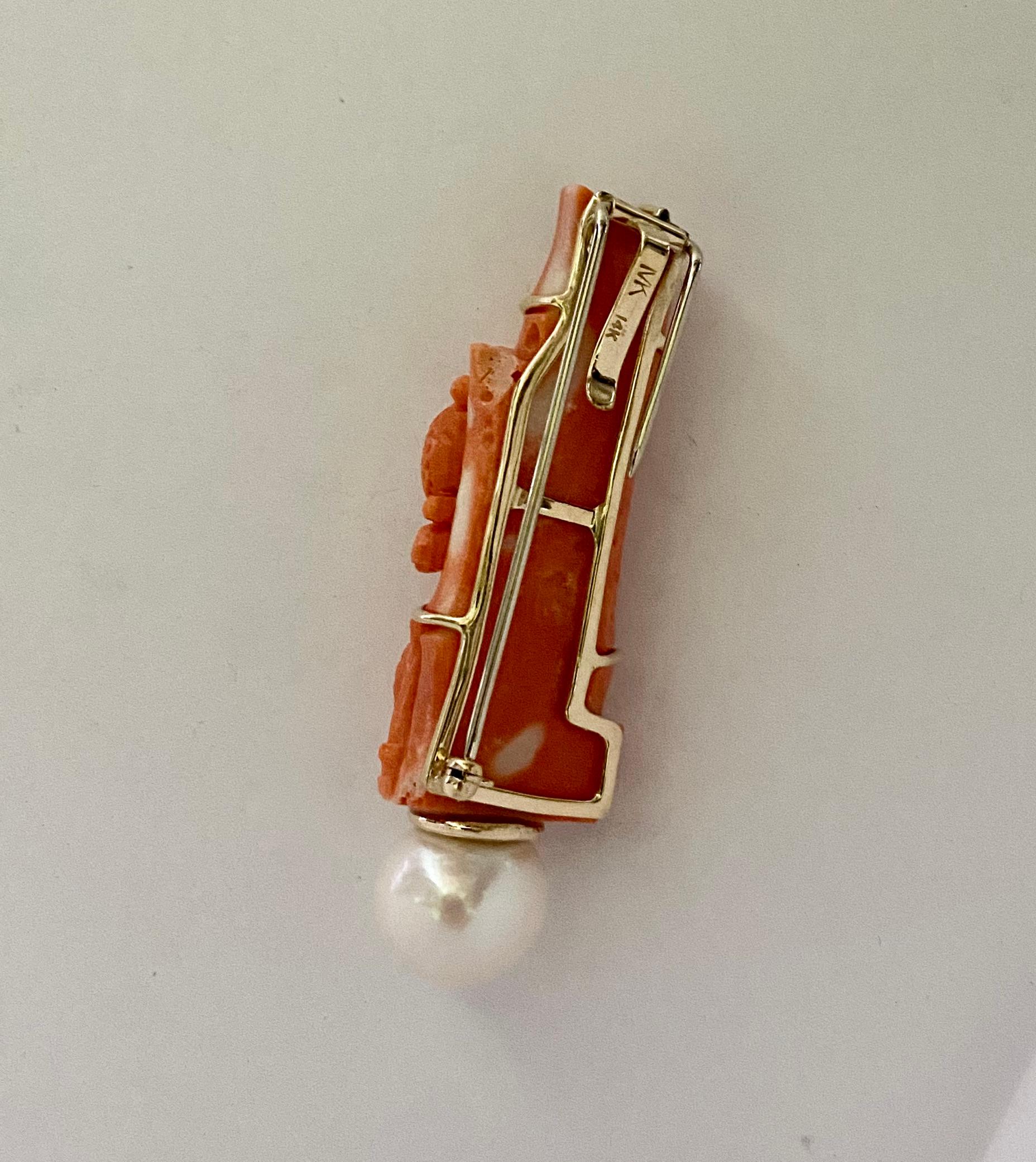 Michael Kneebone Carved Coral Diamond South Seas Pearl Earring Brooch Suite For Sale 6