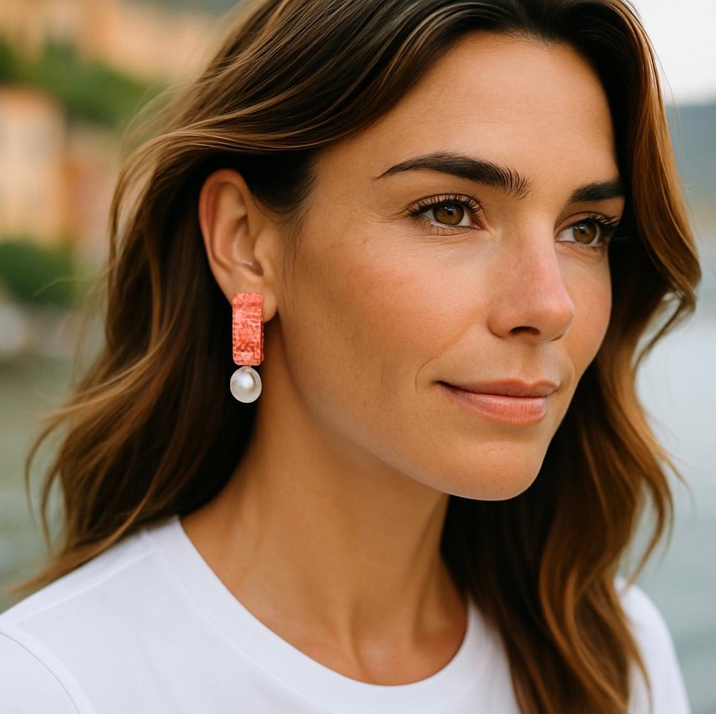 Contemporary Michael Kneebone Carved Coral Diamond South Seas Pearl Earring Brooch Suite For Sale