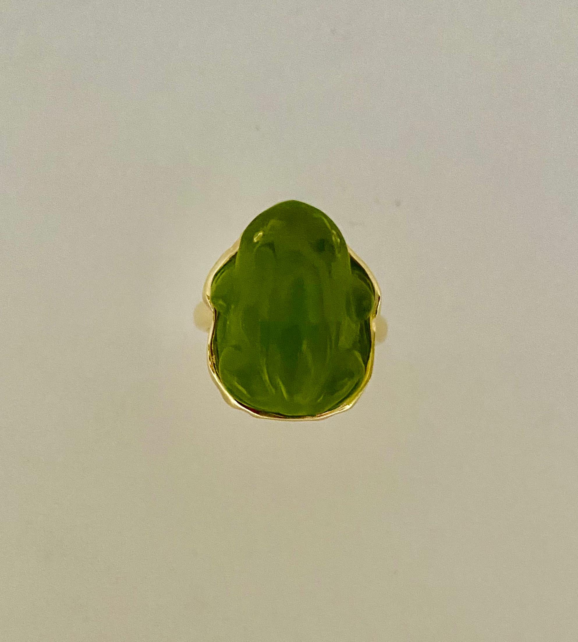 Michael Kneebone Carved Green Chalcedony Diamond Frog Ring For Sale 4