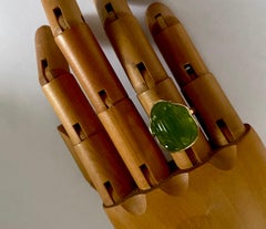 Michael Kneebone Carved Green Chalcedony Diamond Frog Ring