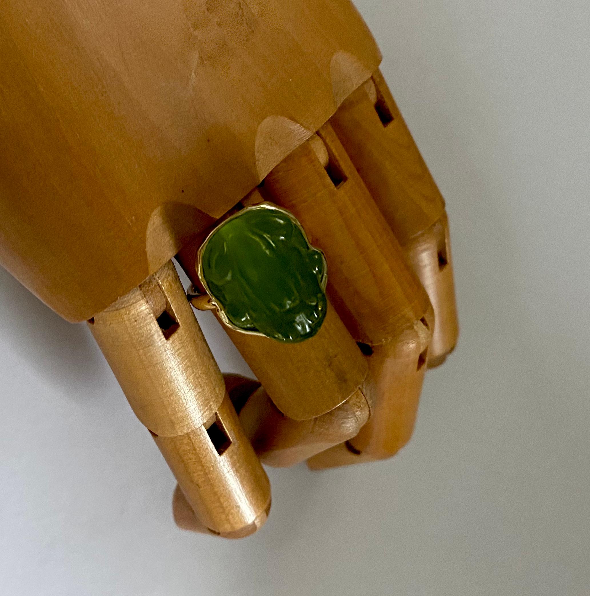 Michael Kneebone Carved Green Chalcedony Diamond Frog Ring For Sale 3