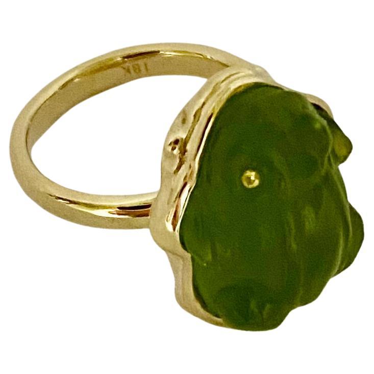 Michael Kneebone Carved Green Chalcedony Diamond Frog Ring For Sale