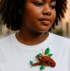 Michael Kneebone Carved Jasper Chrysoprase Green Onyx Diamond Chameleon Brooch