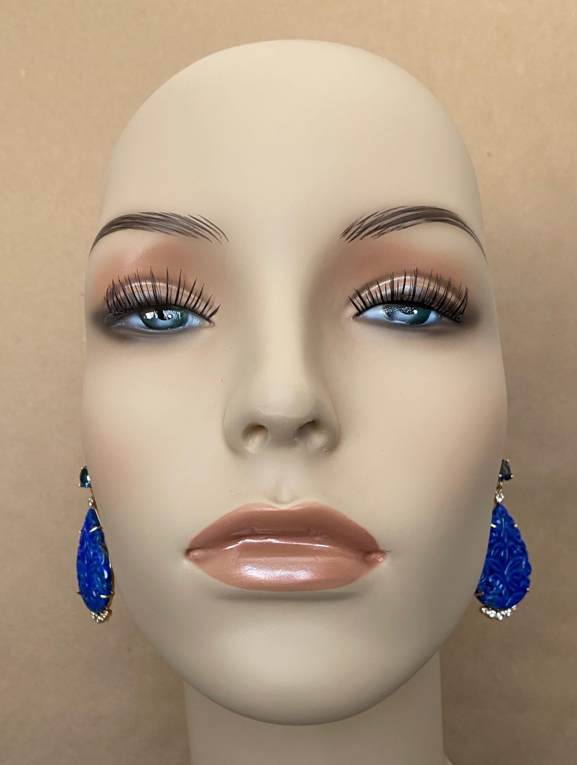 Women's Michael Kneebone Carved Lapis Lazuli Blue Topaz Diamond Dangle Earrings