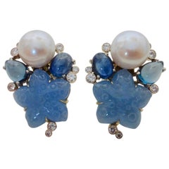 Michael Kneebone Chalcedony Sapphire Topaz Pearl Diamond Confetti Earrings