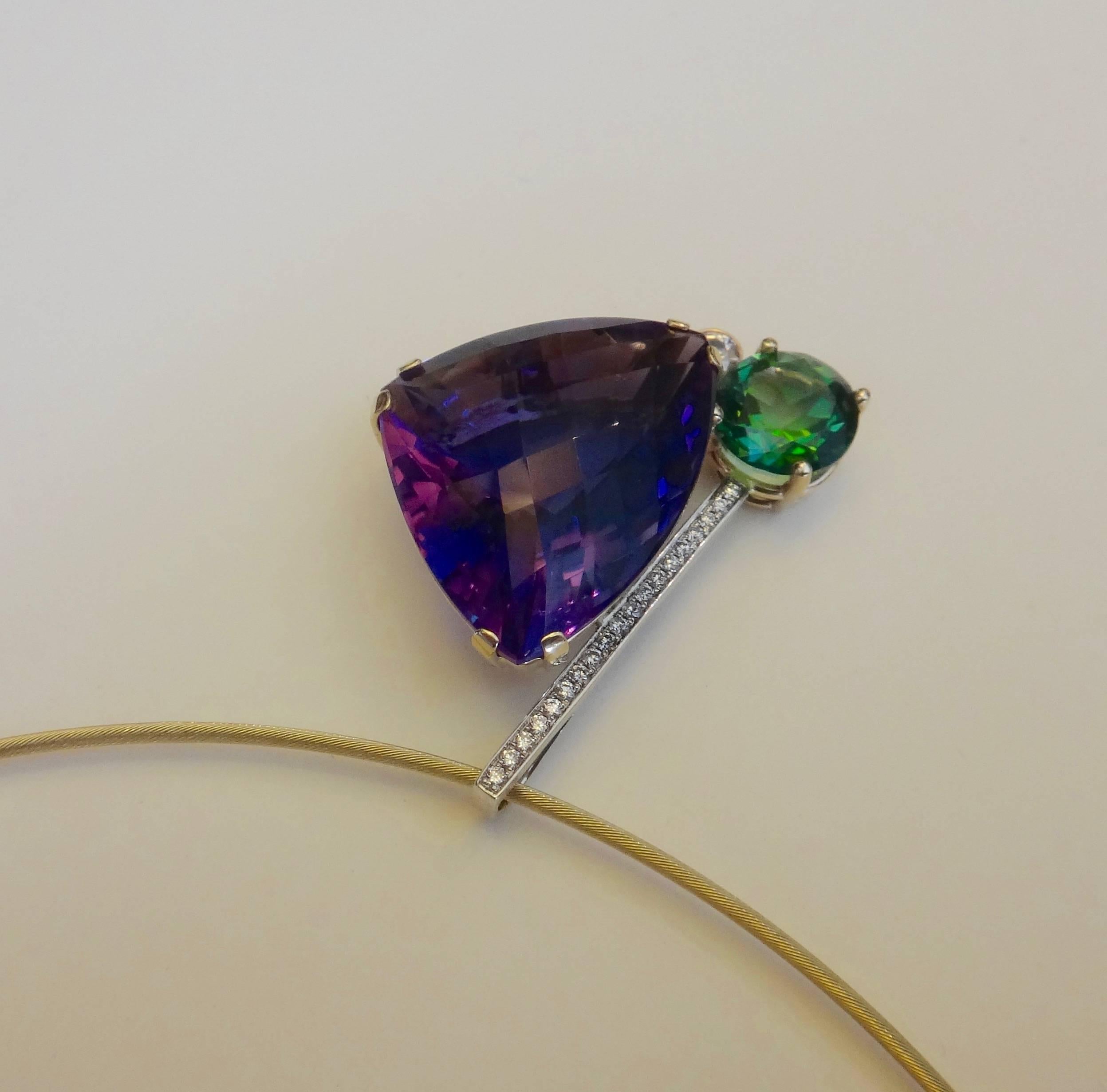 Michael Kneebone Checkerboard Cut Amethyst Green Topaz Diamond Pendant 2