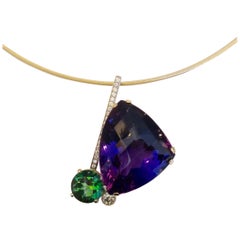 Michael Kneebone Checkerboard Cut Amethyst Green Topaz Diamond Pendant