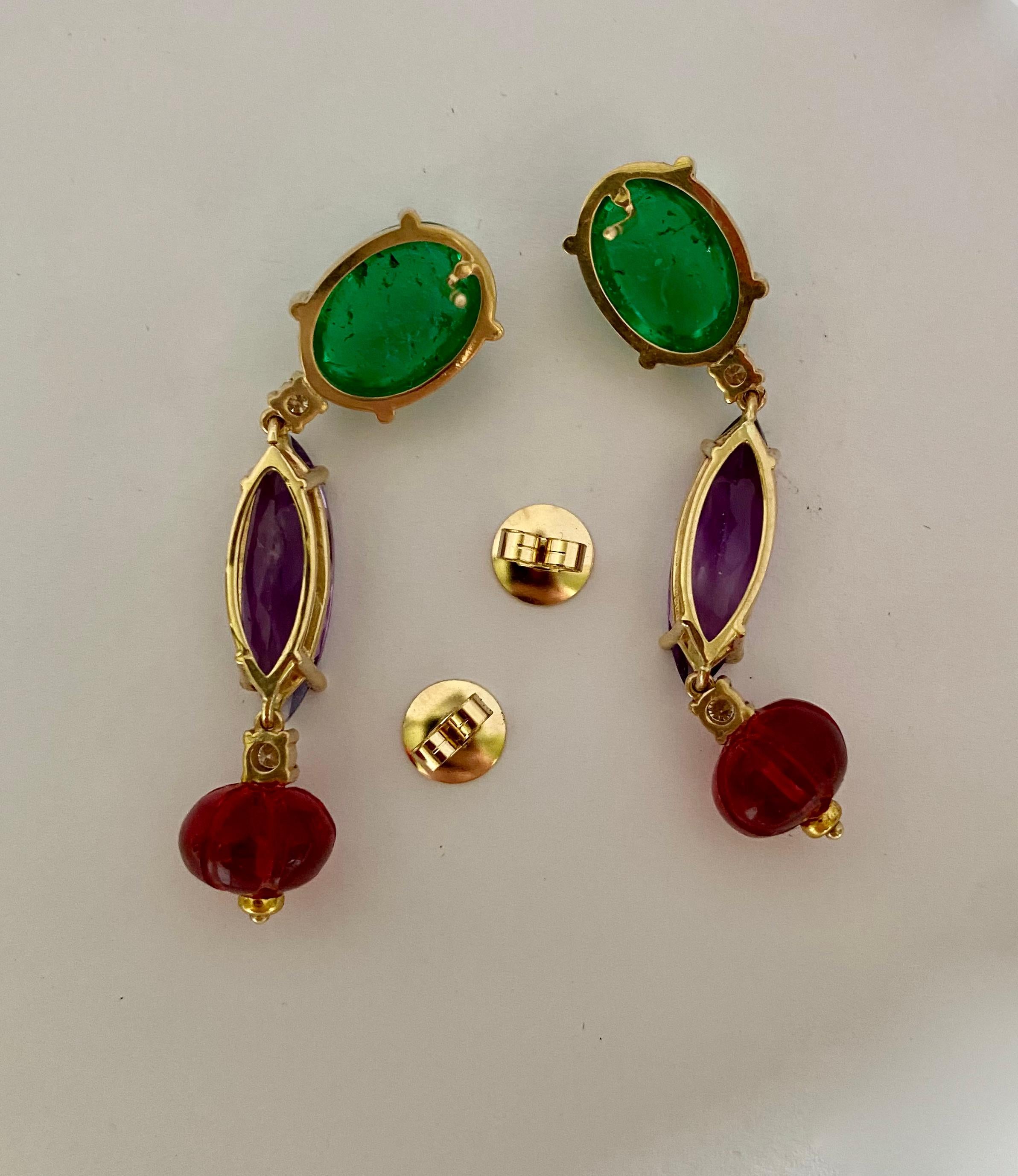 Michael Kneebone Chrome Diopside Amethyst Diamond Pink Tourmaline Earrings For Sale 5