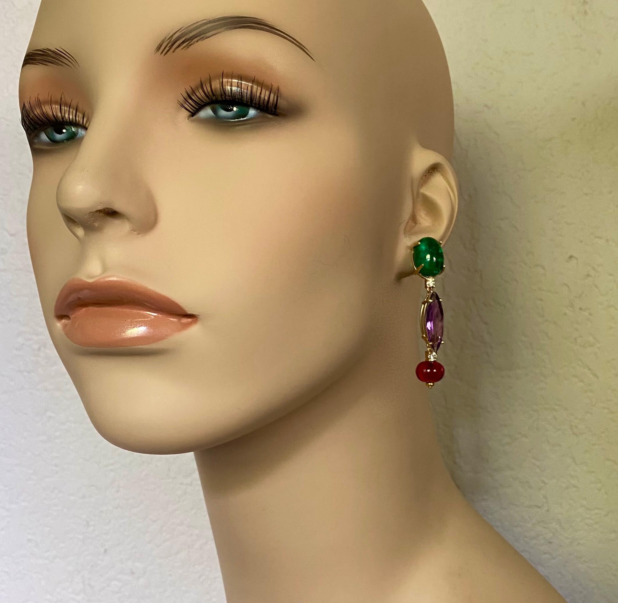 Mixed Cut Michael Kneebone Chrome Diopside Amethyst Diamond Pink Tourmaline Earrings For Sale