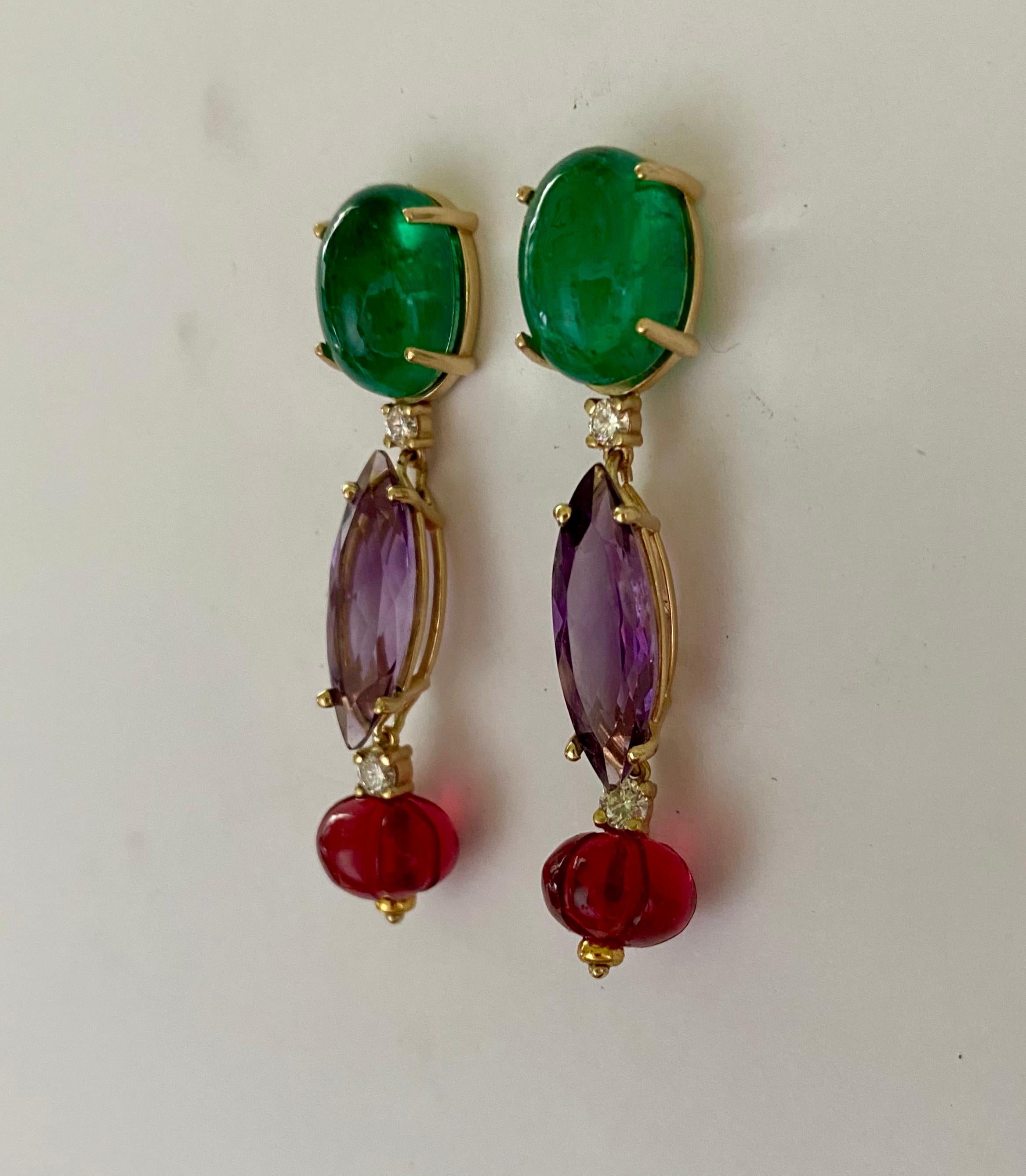 Michael Kneebone Chrome Diopside Amethyst Diamond Pink Tourmaline Earrings In New Condition For Sale In Austin, TX