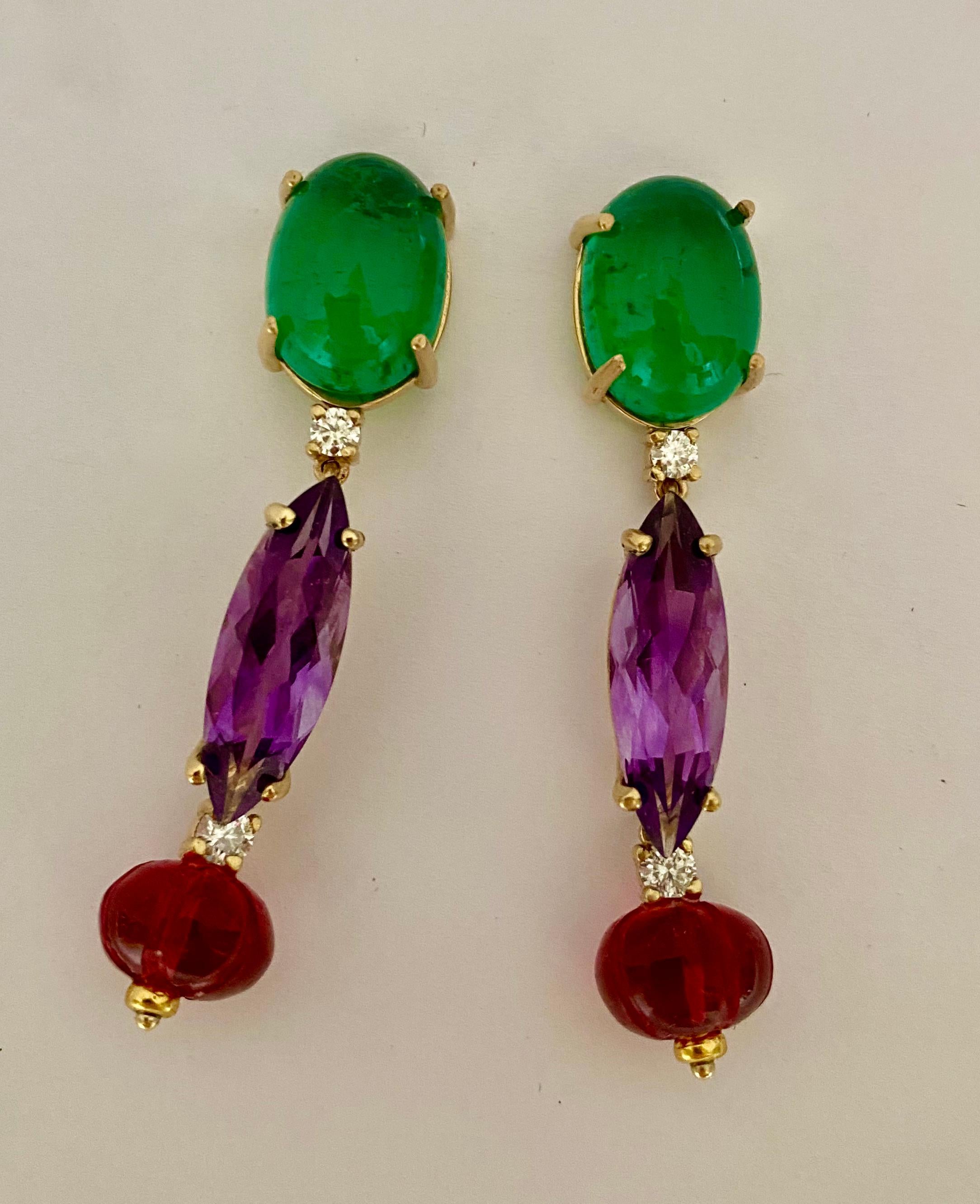 Michael Kneebone Chrome Diopside Amethyst Diamond Pink Tourmaline Earrings For Sale 1