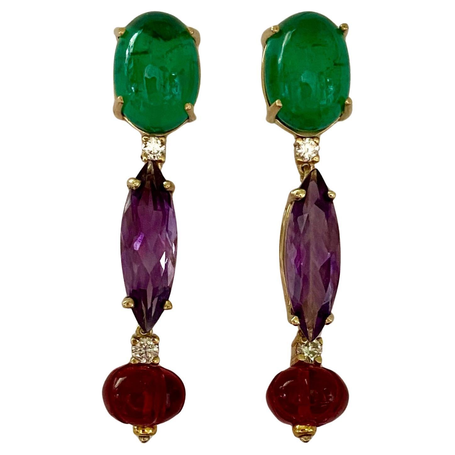 Michael Kneebone Chrome Diopside Amethyst Diamond Pink Tourmaline Earrings For Sale