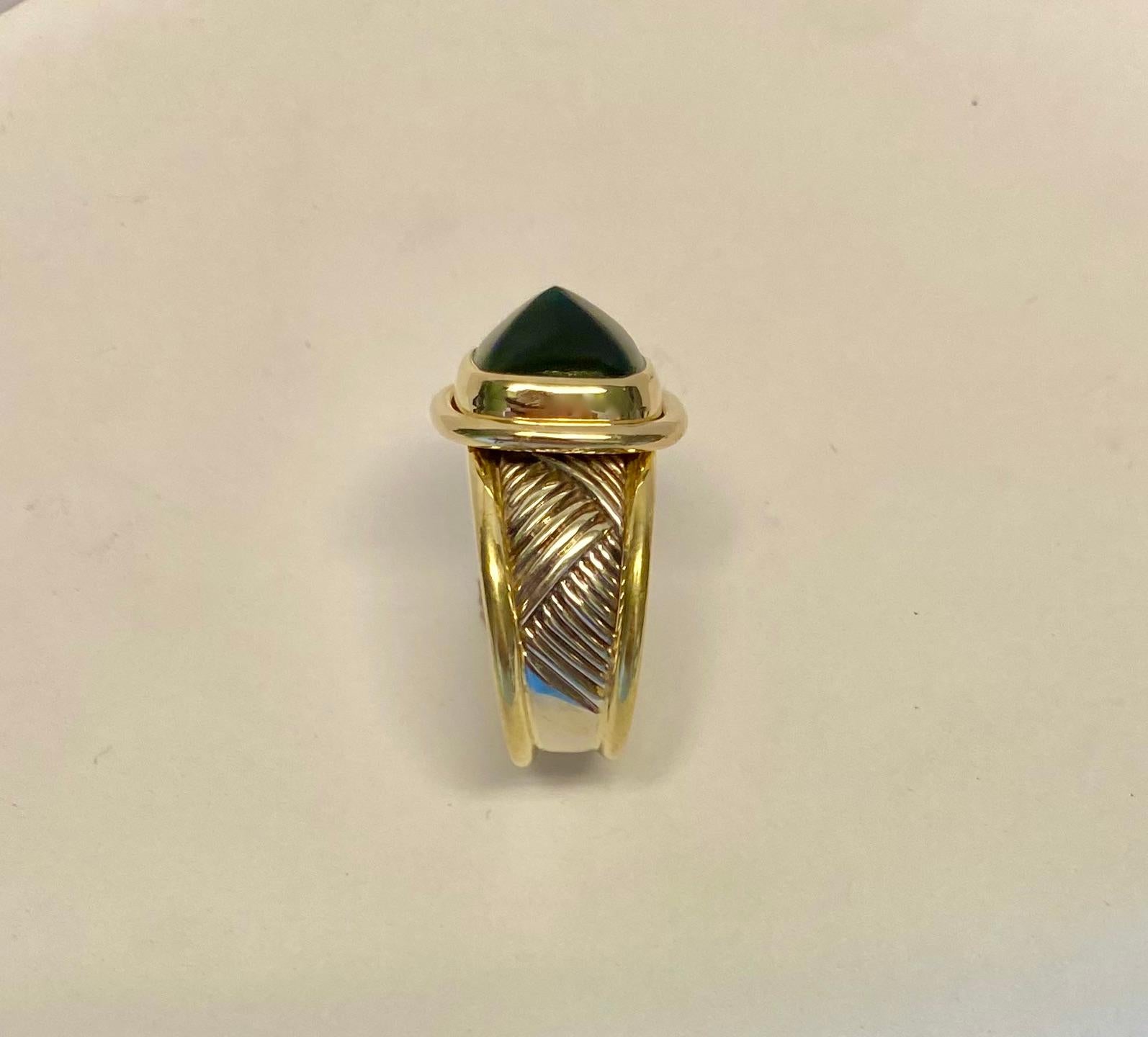 Michael Kneebone Chrome Tourmaline Sugarloaf Cabochon Two Tone Woven Ring For Sale 6