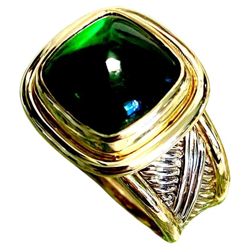 Michael Kneebone Chrome Tourmaline Sugarloaf Cabochon Two Tone Woven Ring For Sale