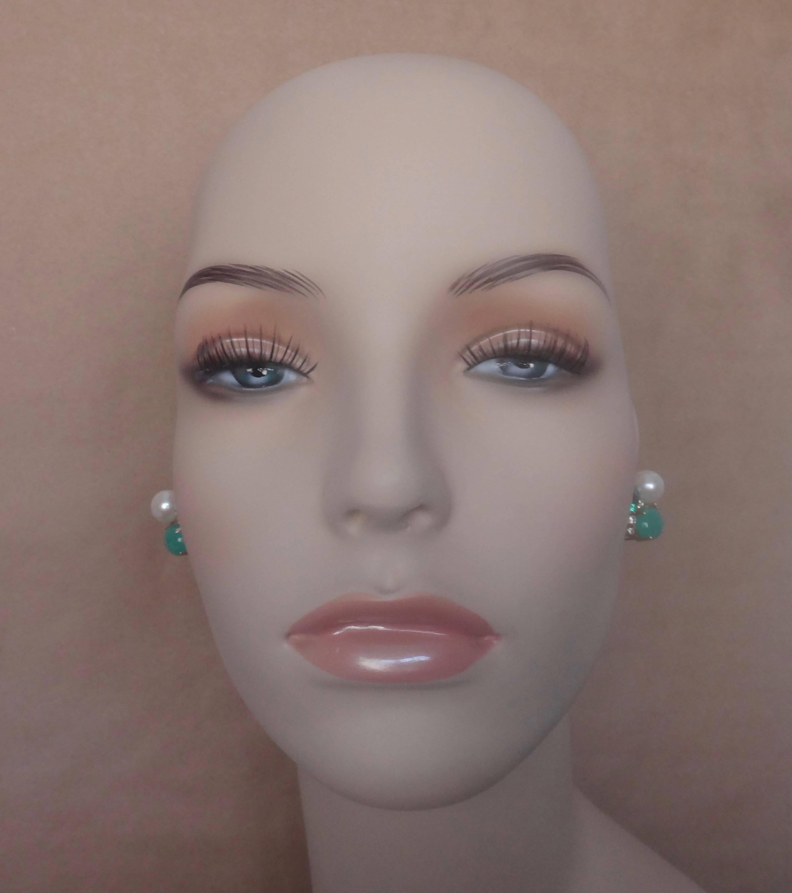 Michael Kneebone Chrysoprase Green Topaz Diamond South Seas Pearl Earrings 3