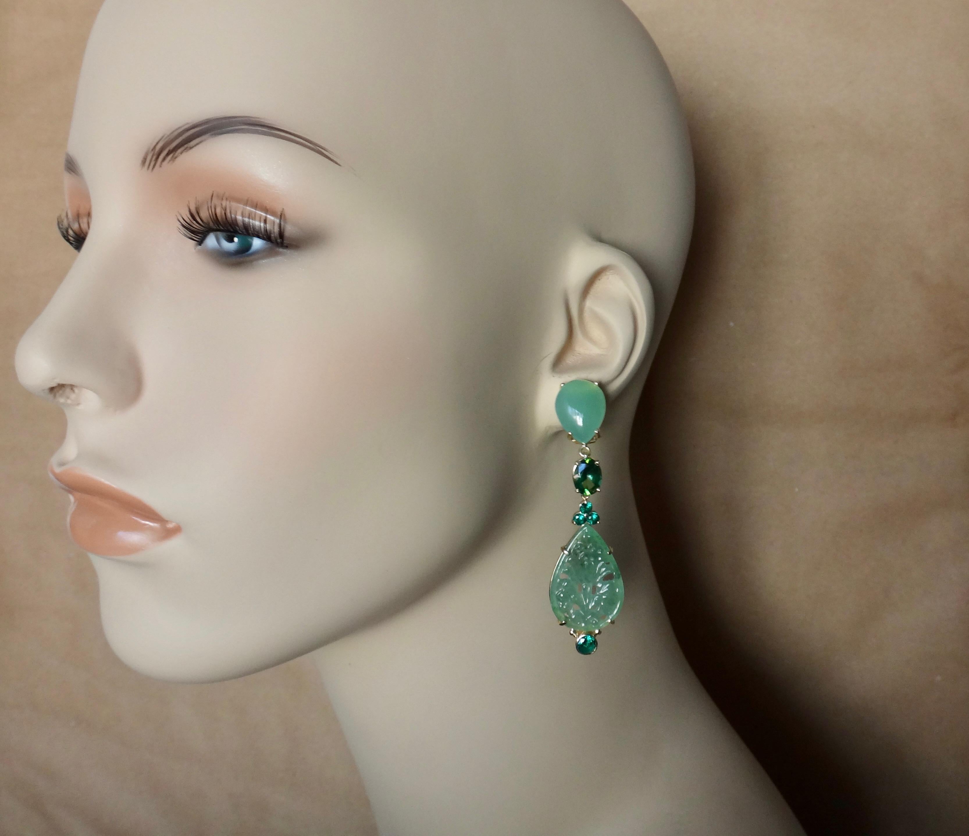Michael Kneebone Chrysoprase Green Topaz Diopside Jadeite Dangle Earrings 5