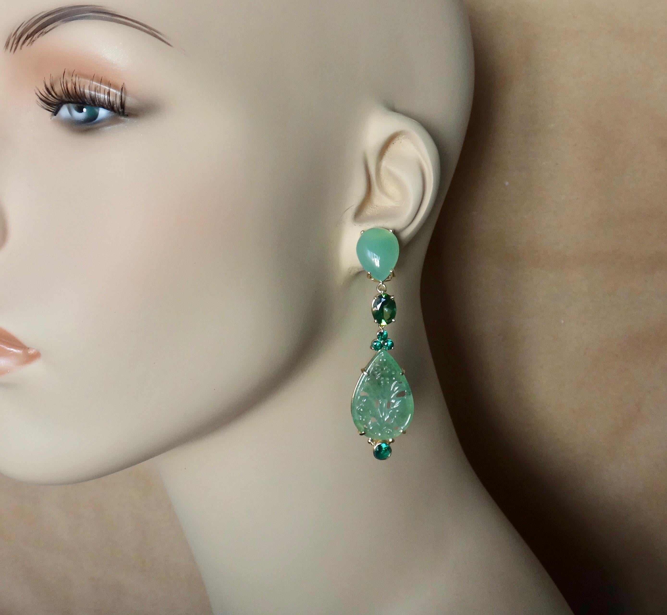 Contemporary Michael Kneebone Chrysoprase Green Topaz Diopside Jadeite Dangle Earrings