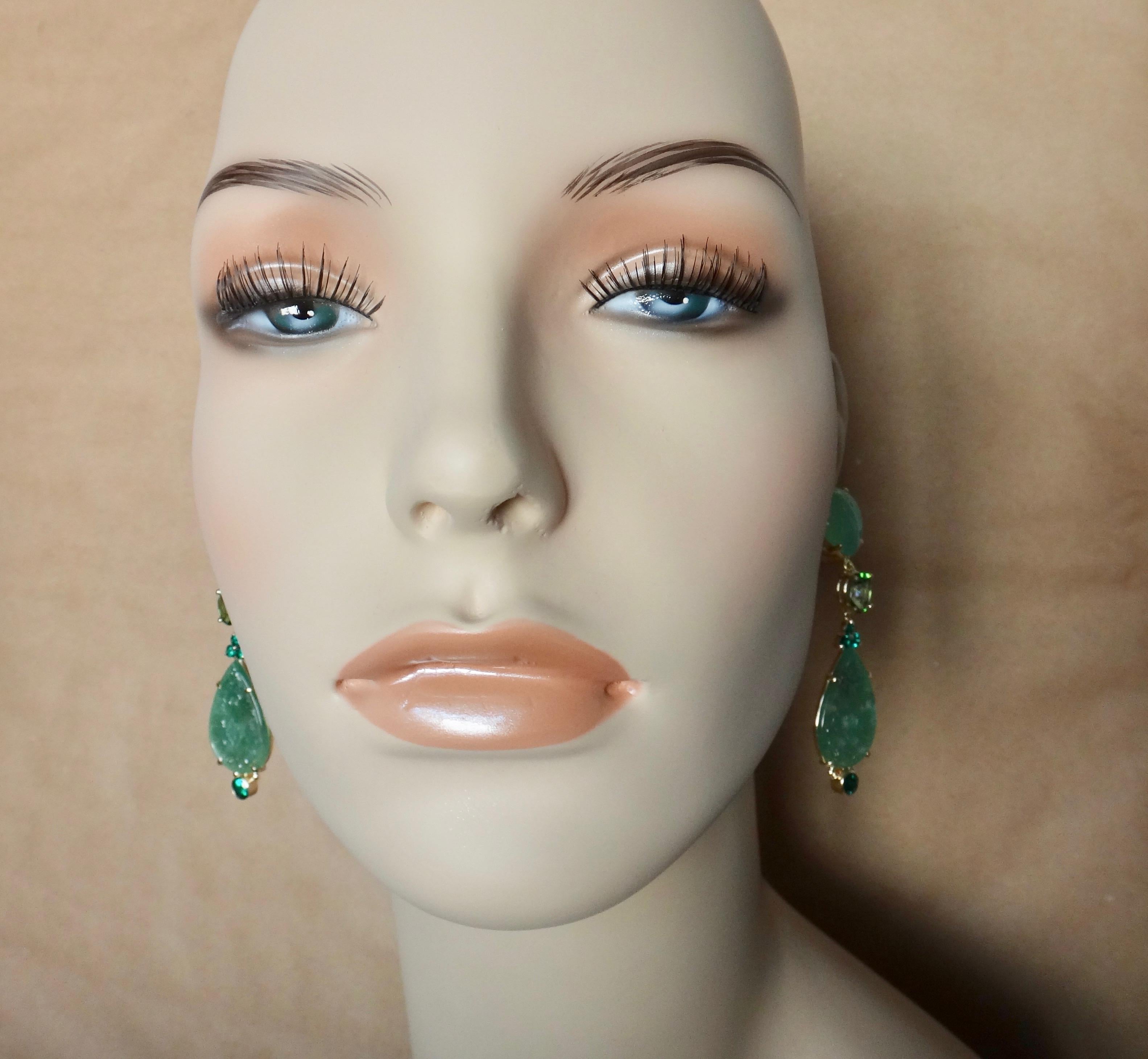 Michael Kneebone Chrysoprase Green Topaz Diopside Jadeite Dangle Earrings 1