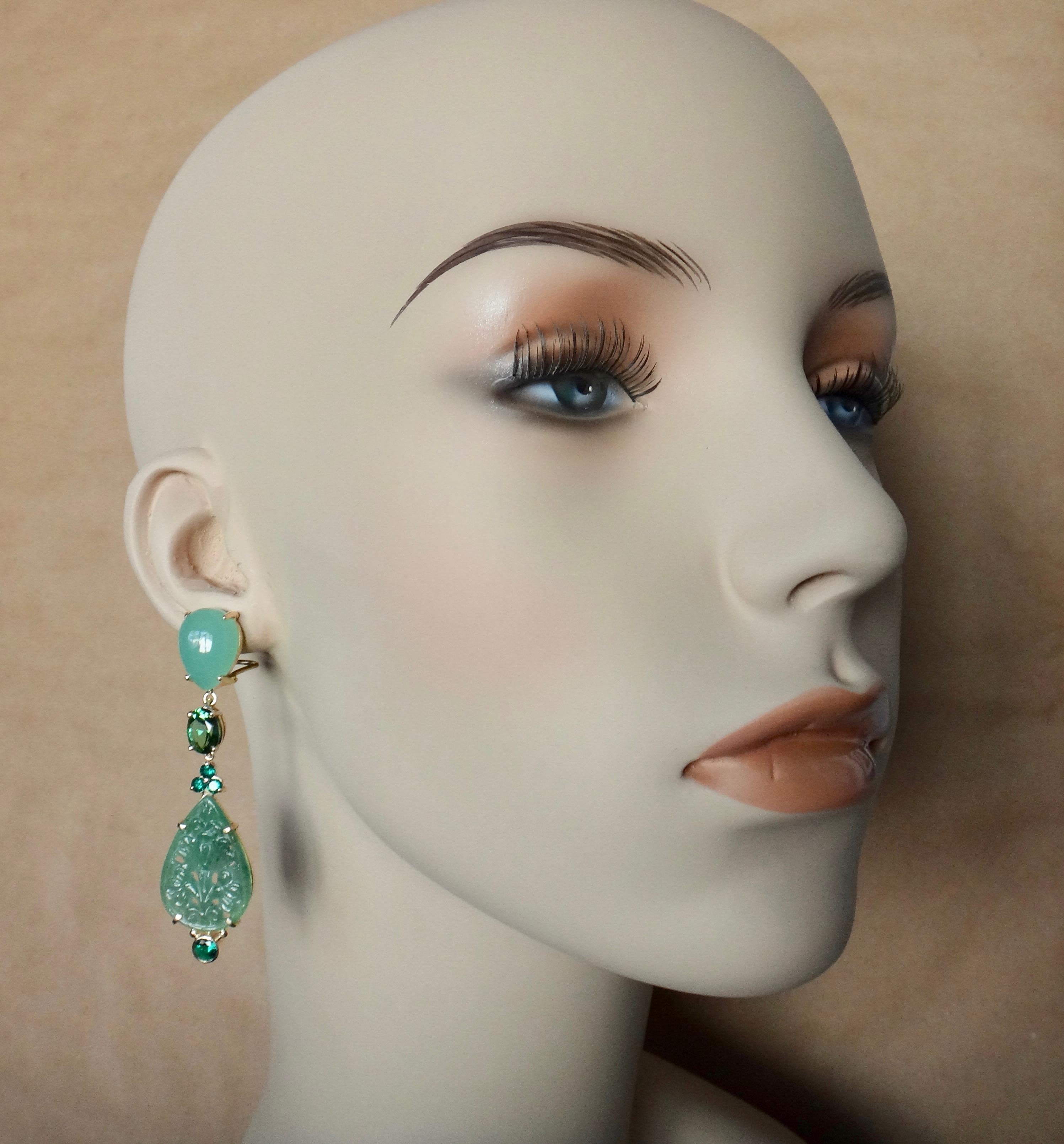 Michael Kneebone Chrysoprase Green Topaz Diopside Jadeite Dangle Earrings 3