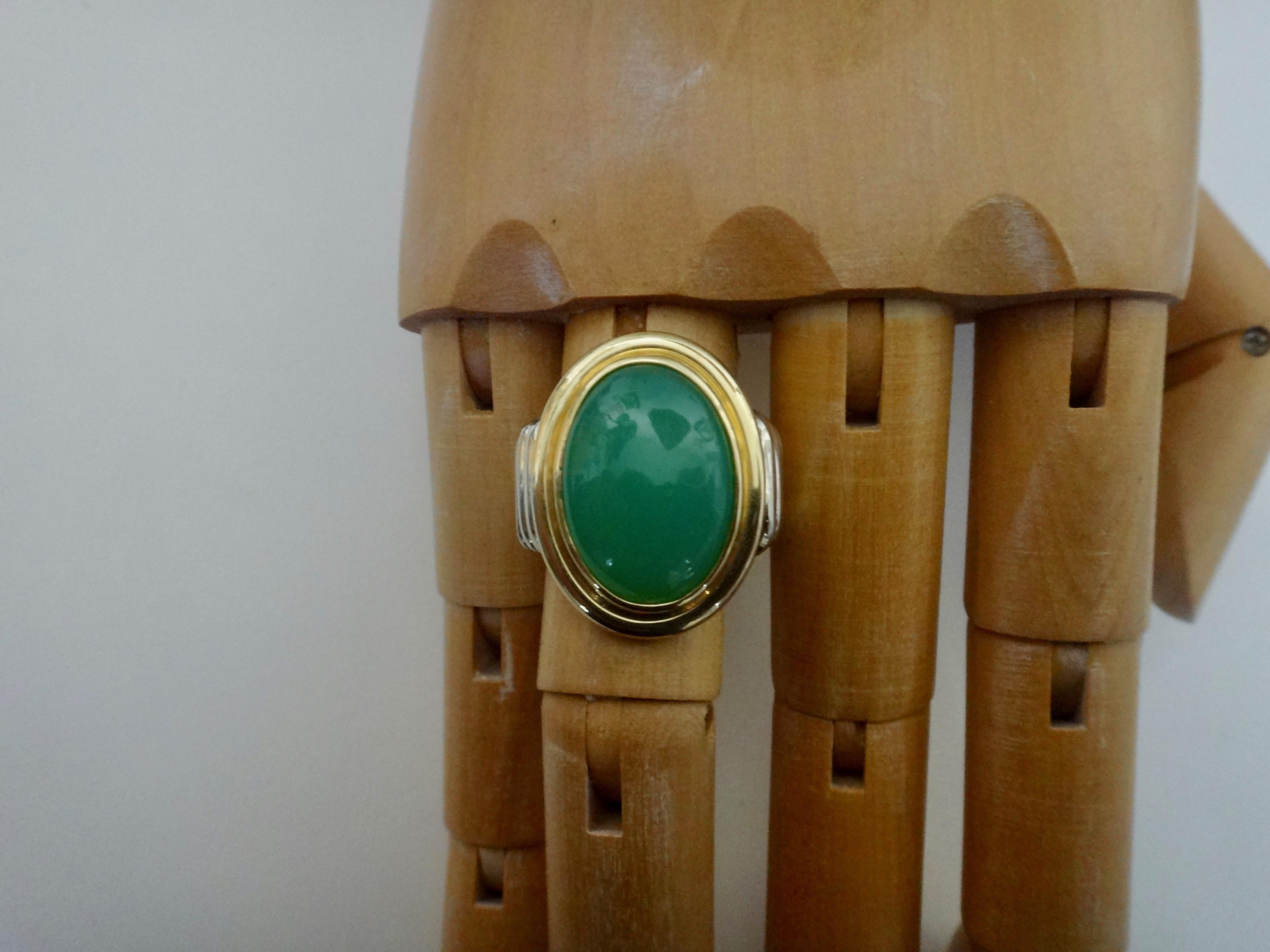 Michael Kneebone Chrysoprase Two-Tone 18 Karat Gold Ring 4