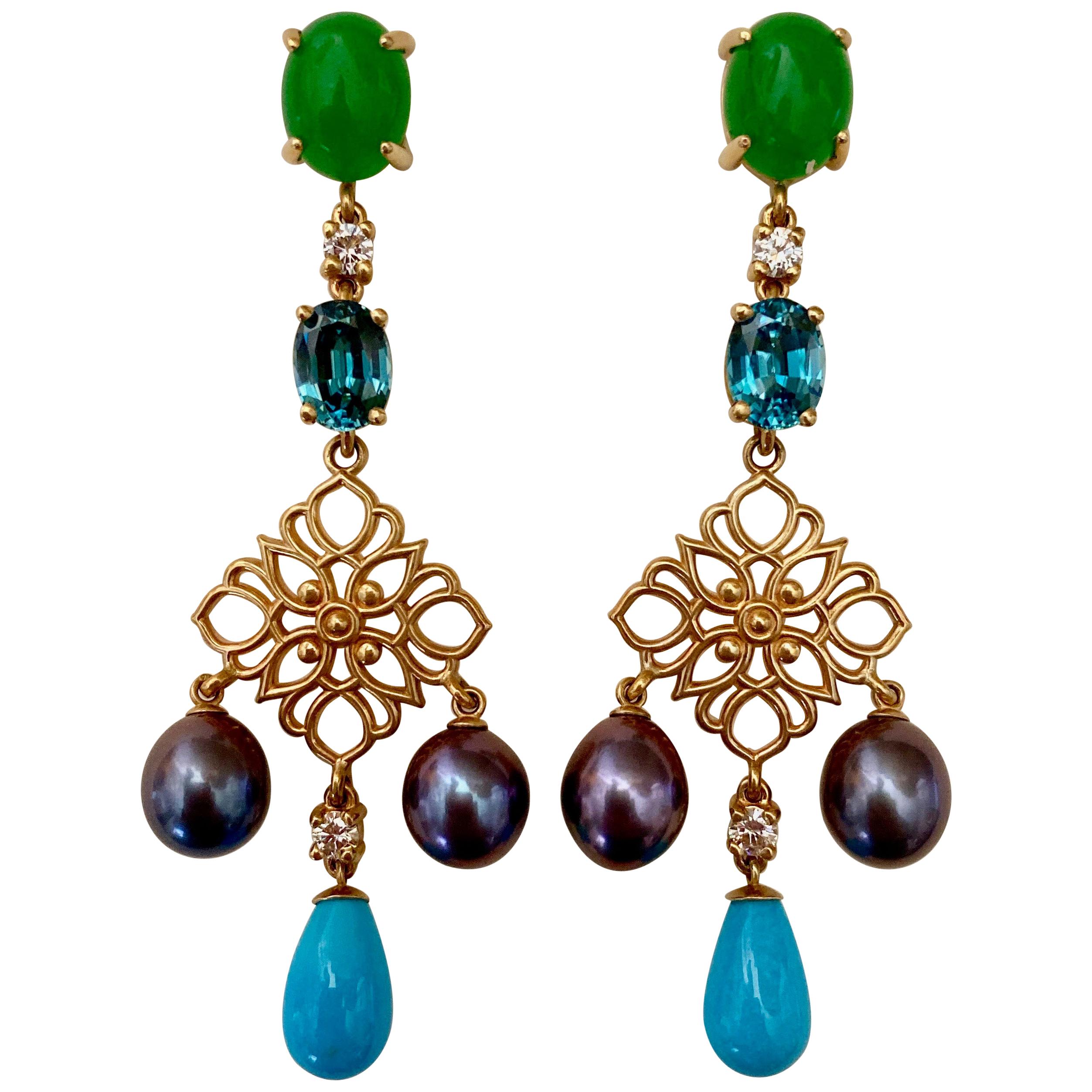 Antique Turquoise and Pearl Earrings For Sale at 1stDibs