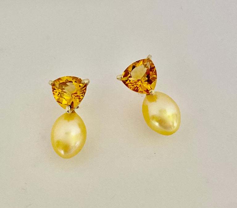 Contemporary Michael Kneebone Citrine Golden South Seas Pearl Drop Earrings For Sale