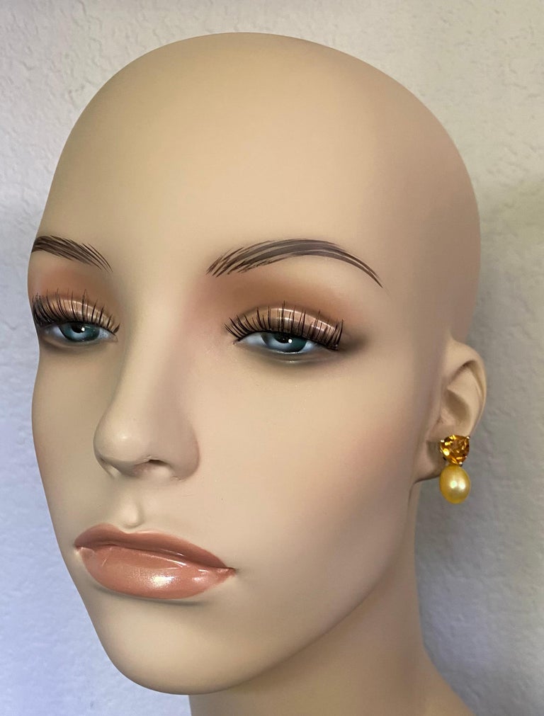 Women's Michael Kneebone Citrine Golden South Seas Pearl Drop Earrings For Sale