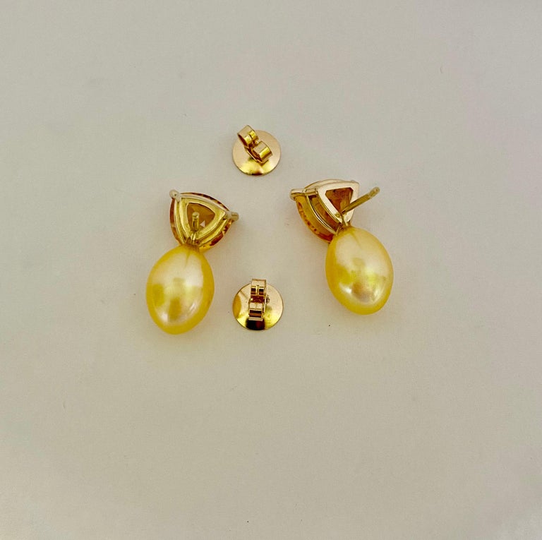 Michael Kneebone Citrine Golden South Seas Pearl Drop Earrings For Sale 1