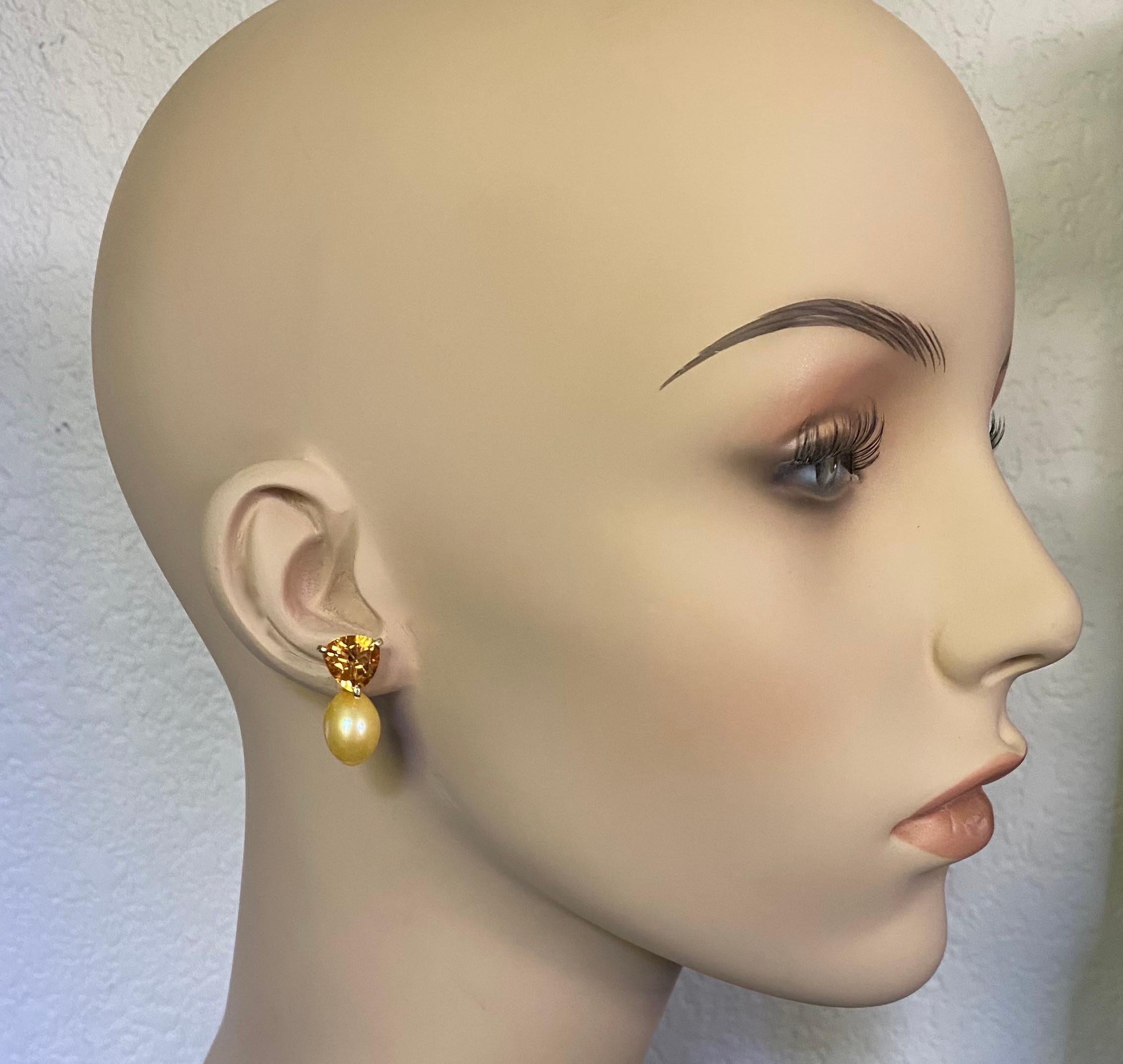 Michael Kneebone Citrine Golden South Seas Pearl Drop Earrings In New Condition For Sale In Austin, TX