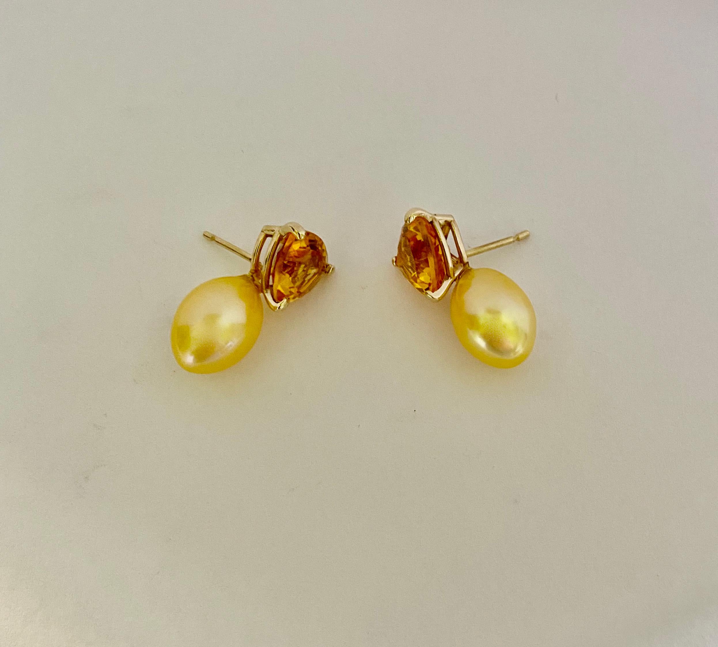 Women's Michael Kneebone Citrine Golden South Seas Pearl Drop Earrings For Sale