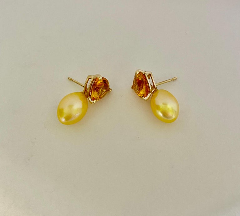 Michael Kneebone Citrine Golden South Seas Pearl Drop Earrings For Sale 3