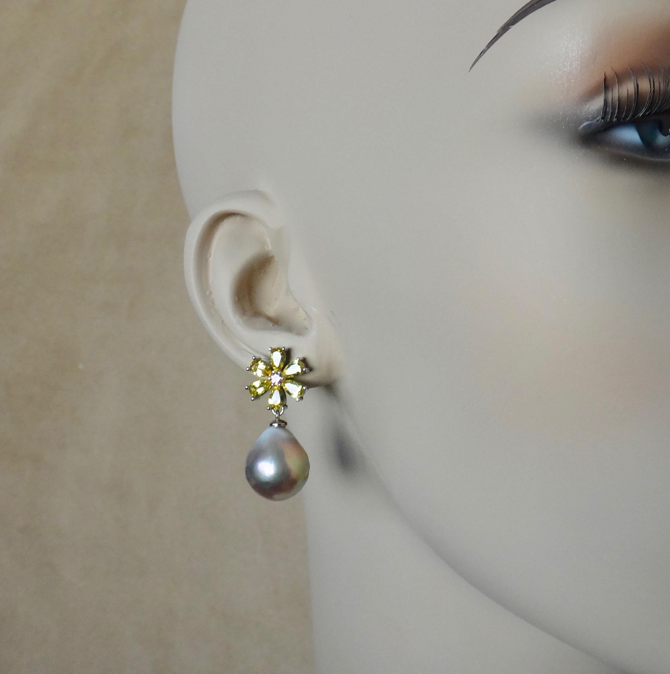 Michael Kneebone Citrine Pink Tourmaline Kasumi Pearl Flower Dangle Earrings 5