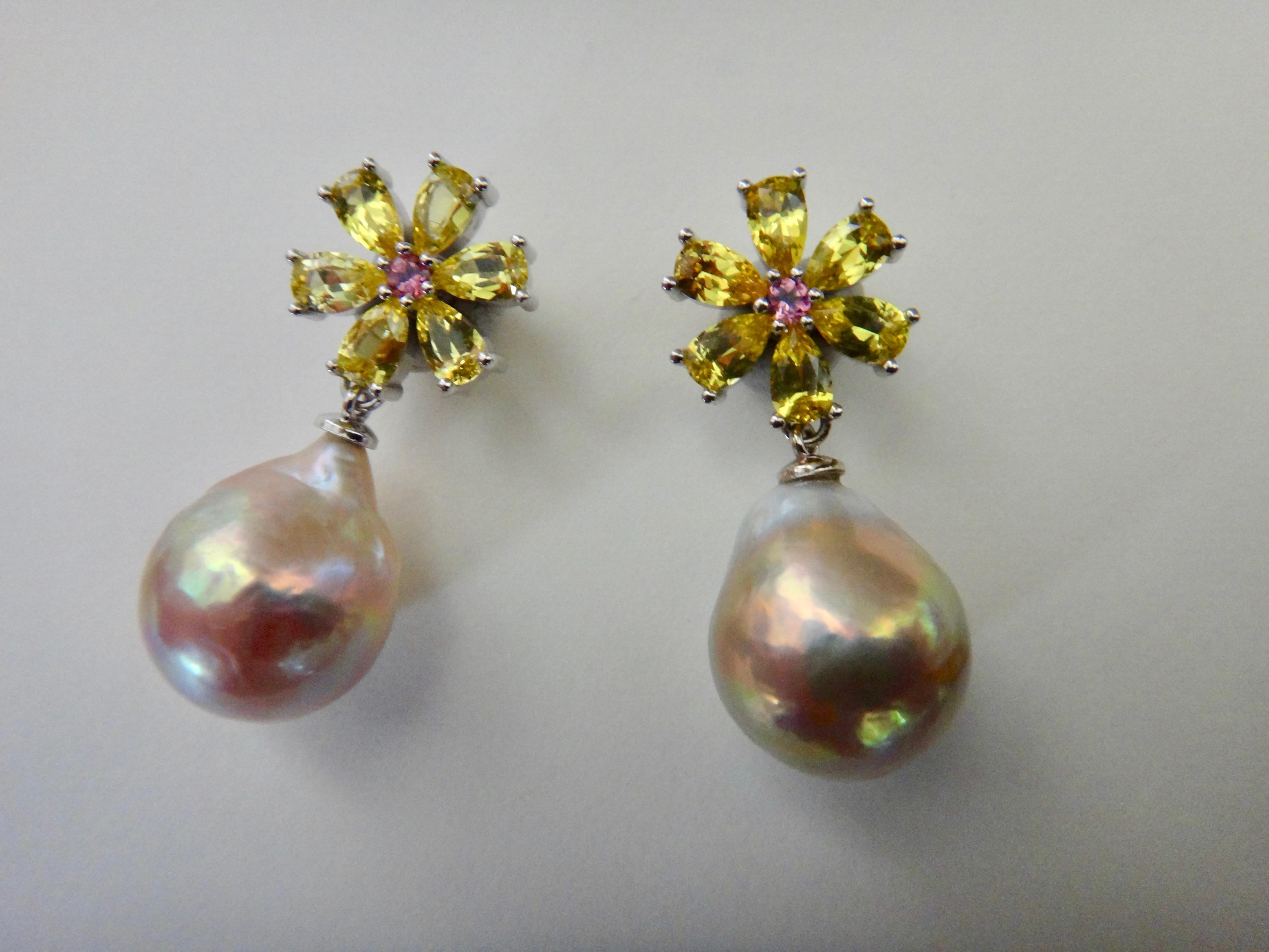 Women's Michael Kneebone Citrine Pink Tourmaline Kasumi Pearl Flower Dangle Earrings