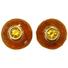 Michael Kneebone Citrine Rondelle Yellow Sapphire 18 Karat Gold Stud Earrings
