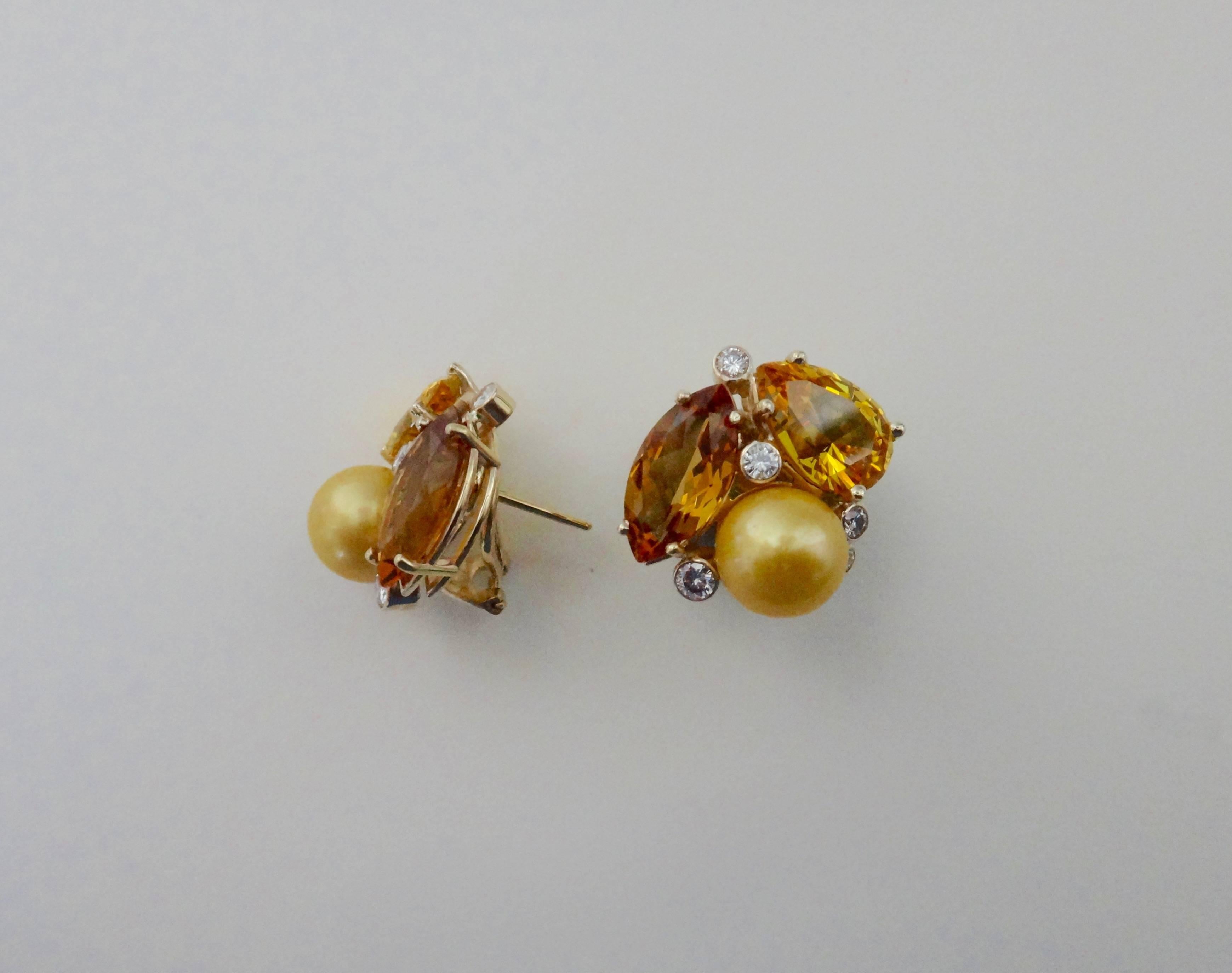 Contemporary Michael Kneebone Citrine Topaz Diamond Golden South Seas Pearl Confetti Earrings