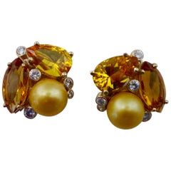 Michael Kneebone Citrine Topaz Diamond Golden South Seas Pearl Confetti Earrings