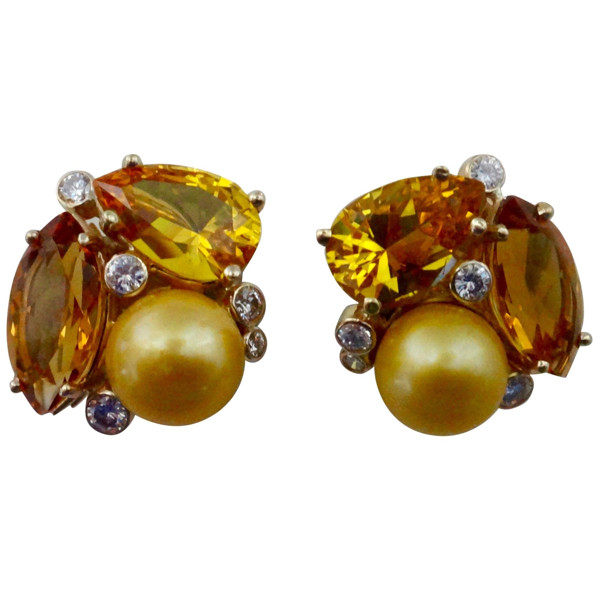 Michael Kneebone Citrine Topaz Diamond Golden South Seas Pearl Confetti Earrings