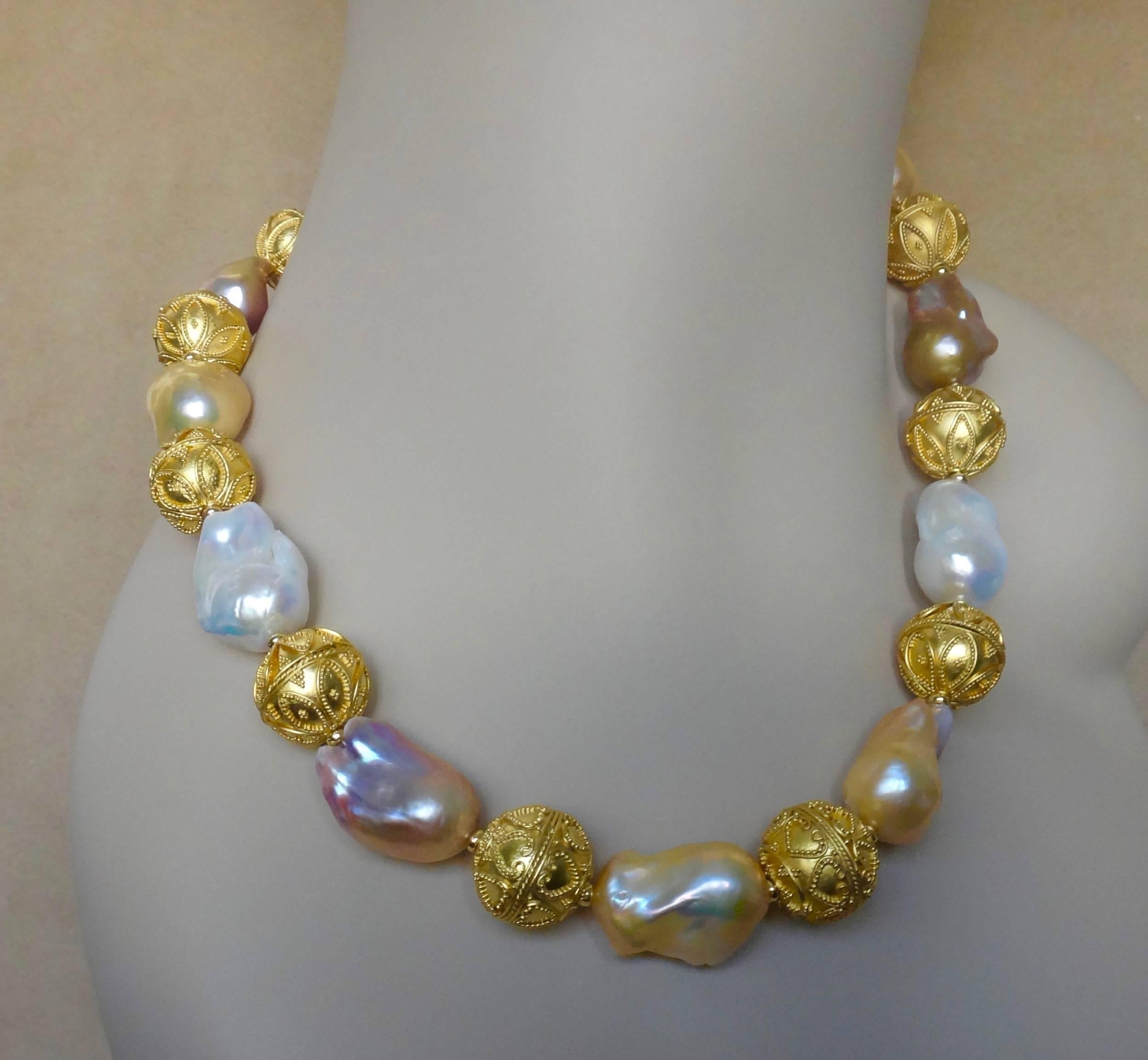 Contemporary Michael Kneebone Cloud Pearl Granulated Bali Bead Necklace